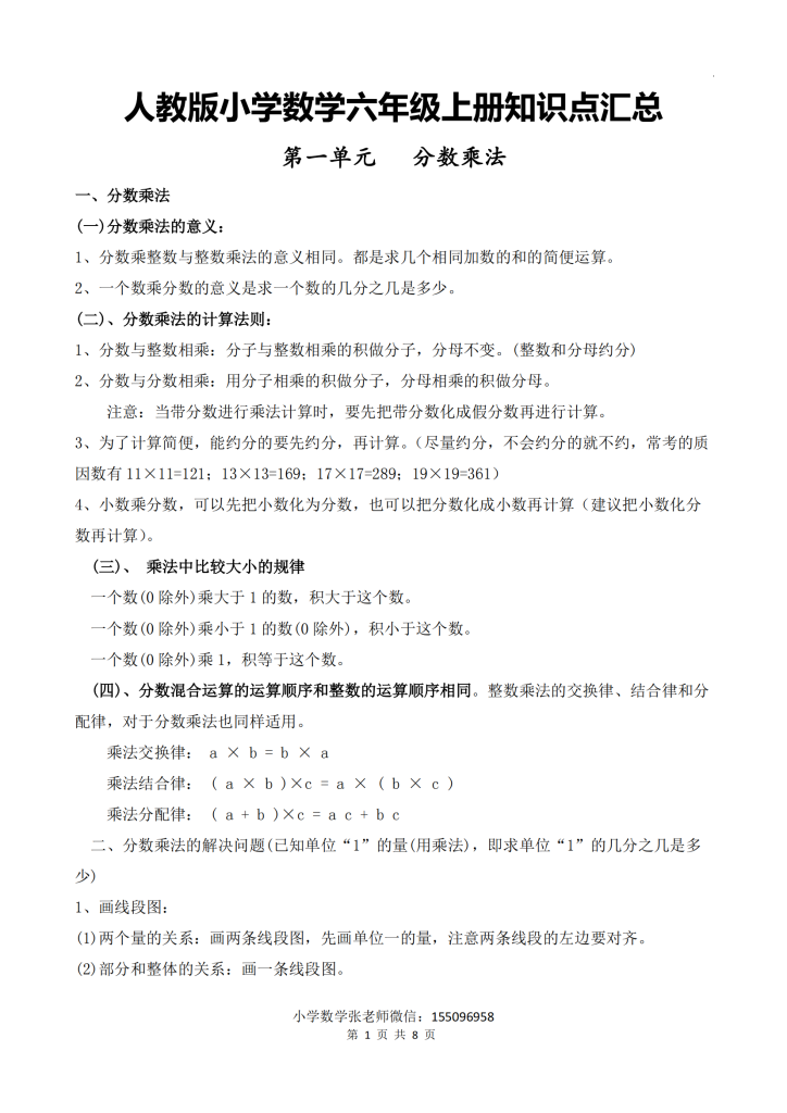 【M12】人教版小学数学六年级上册各单元知识点归纳-PDF百度云网盘资源